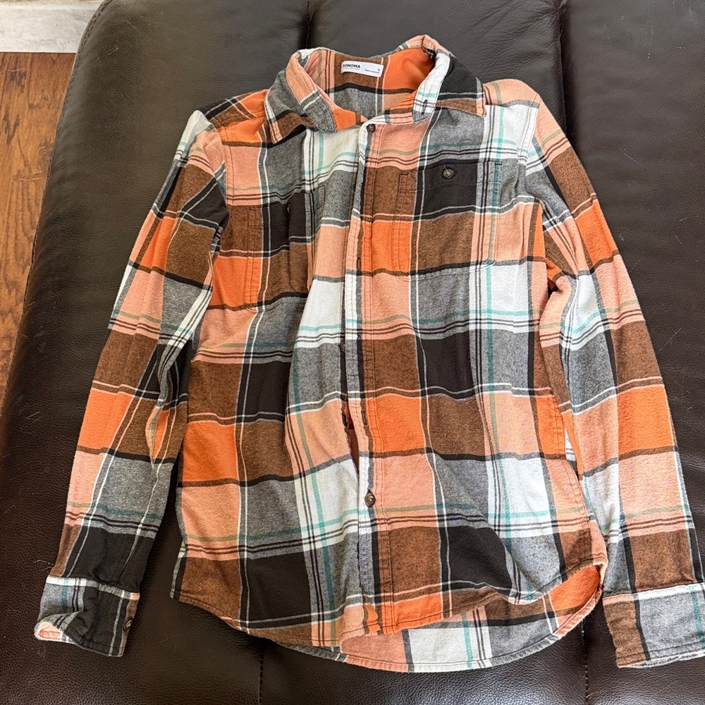 Sonoma Orange and Black Plaid Shirt